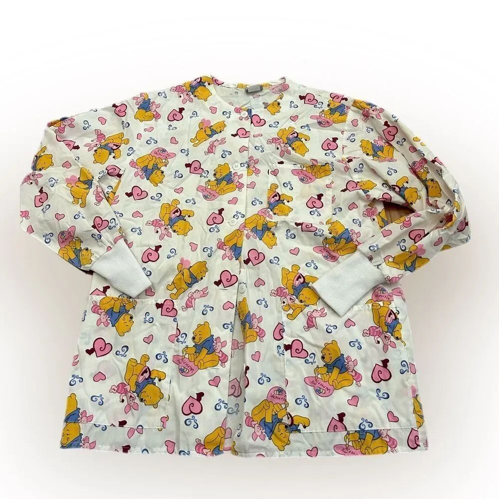Y2K Winnie the Pooh and Piglet Valentine’s Day Long Sleeve Scrub Top